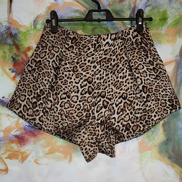 Zara High Waist Leopard Print Brown and Black Shorts